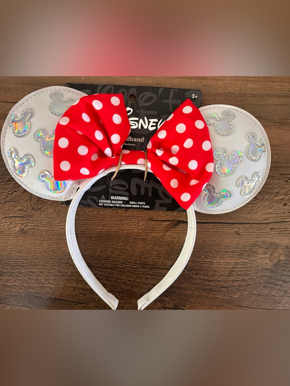 Disney White Ear Headband with Red Polka Dot Bow